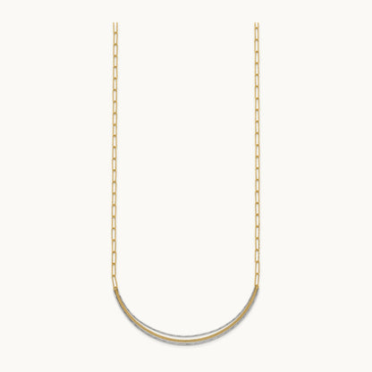 Textured Long Link w/2 inch ext Woven Smile Bar Necklace, 14K Two-tone