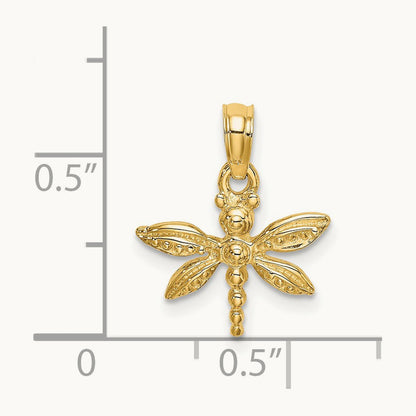 2-D Mini Dragonfly w/Solid Wings Charm, 14K