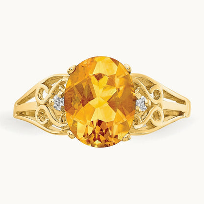 9x7mm Oval Citrine AA Diamond ring, 14K