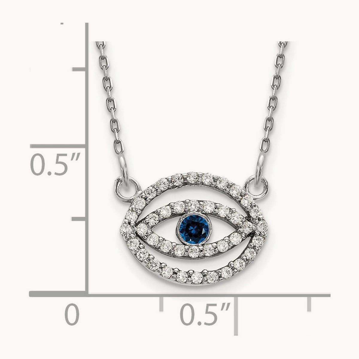 Small Necklace Diamond and Sapphire Gold Halo Evil Eye, 14K White Gold