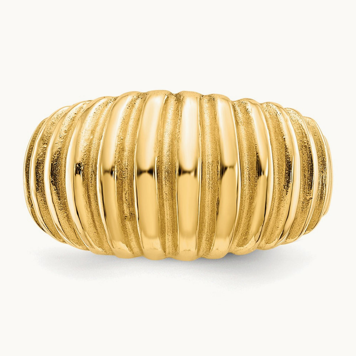 High Polished Ribbed Dome Ring — 14K Yellow Gold, 5.5