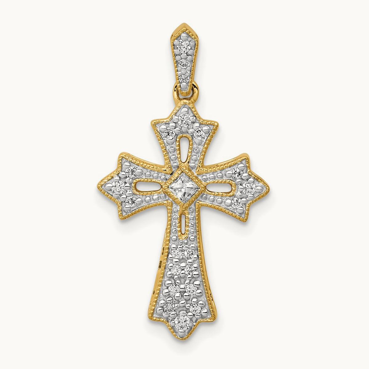 Diamond Fleur de Lis Cross Pendant — 14K Yellow Gold