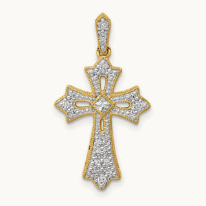 Diamond Fleur de Lis Cross Pendant — 14K Yellow Gold