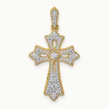 Diamond Fleur de Lis Cross Pendant — 14K Yellow Gold