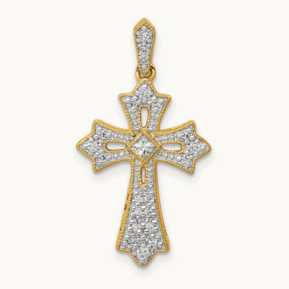 Diamond Fleur de Lis Cross Pendant — 14K Yellow Gold