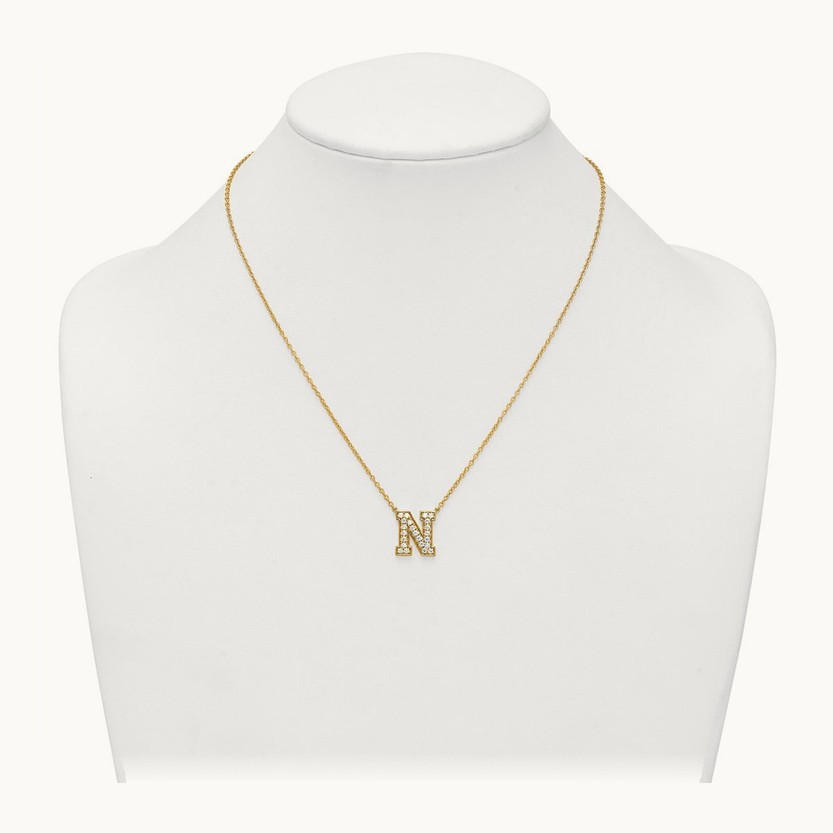 Initial Necklace — 14K Yellow Gold, N, 5/8 ct