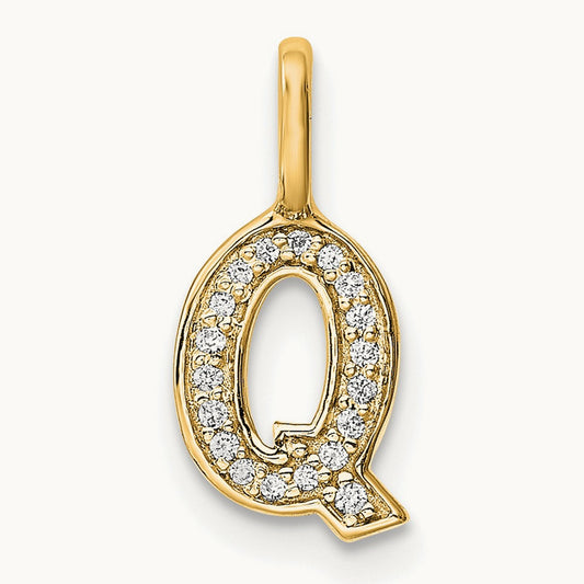 Diamond Letter Q Initial Pendant, 14K Gold