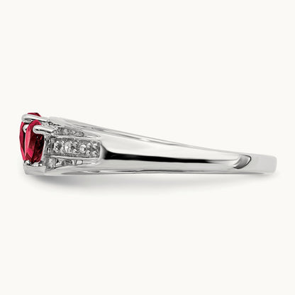 Cr. Ruby and Diamond Heart Ring, 14K White Gold