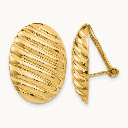Polished Button Non-pierced Omega Back Earrings, 14K