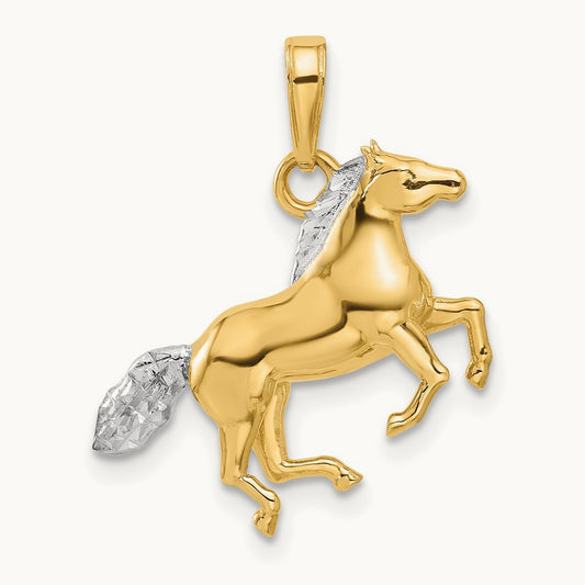 D/C 3D Horse Pendant, 14K with White Rhodium