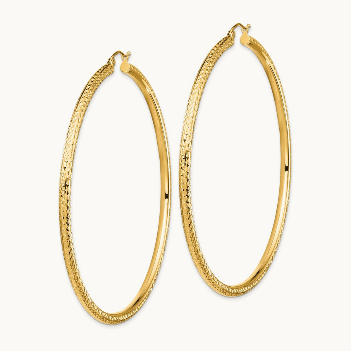 Lightweight Diamond-cut Hoop Earrings — 14K Yellow Gold