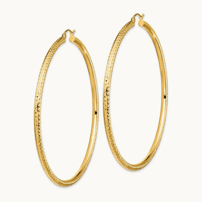 Lightweight Diamond-cut Hoop Earrings — 14K Yellow Gold