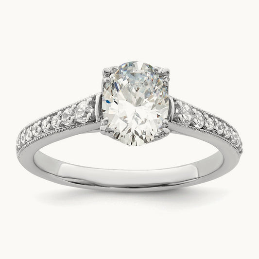 1ct Oval Semi-Mount Engagement Dia Ring, 14K White Gold