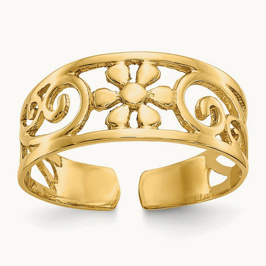 Floral Toe Ring — 14K Yellow Gold