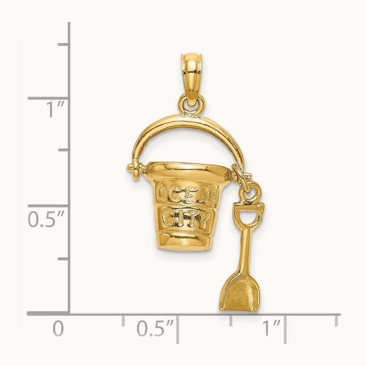 3D OCEAN CITY Bucket w/Shovel Charm, 14K