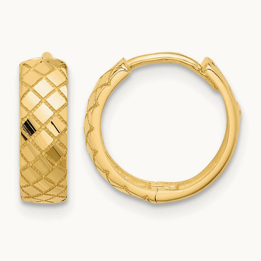 Polished and Etched Hinged Hoop Earrings — 14K Yellow Gold