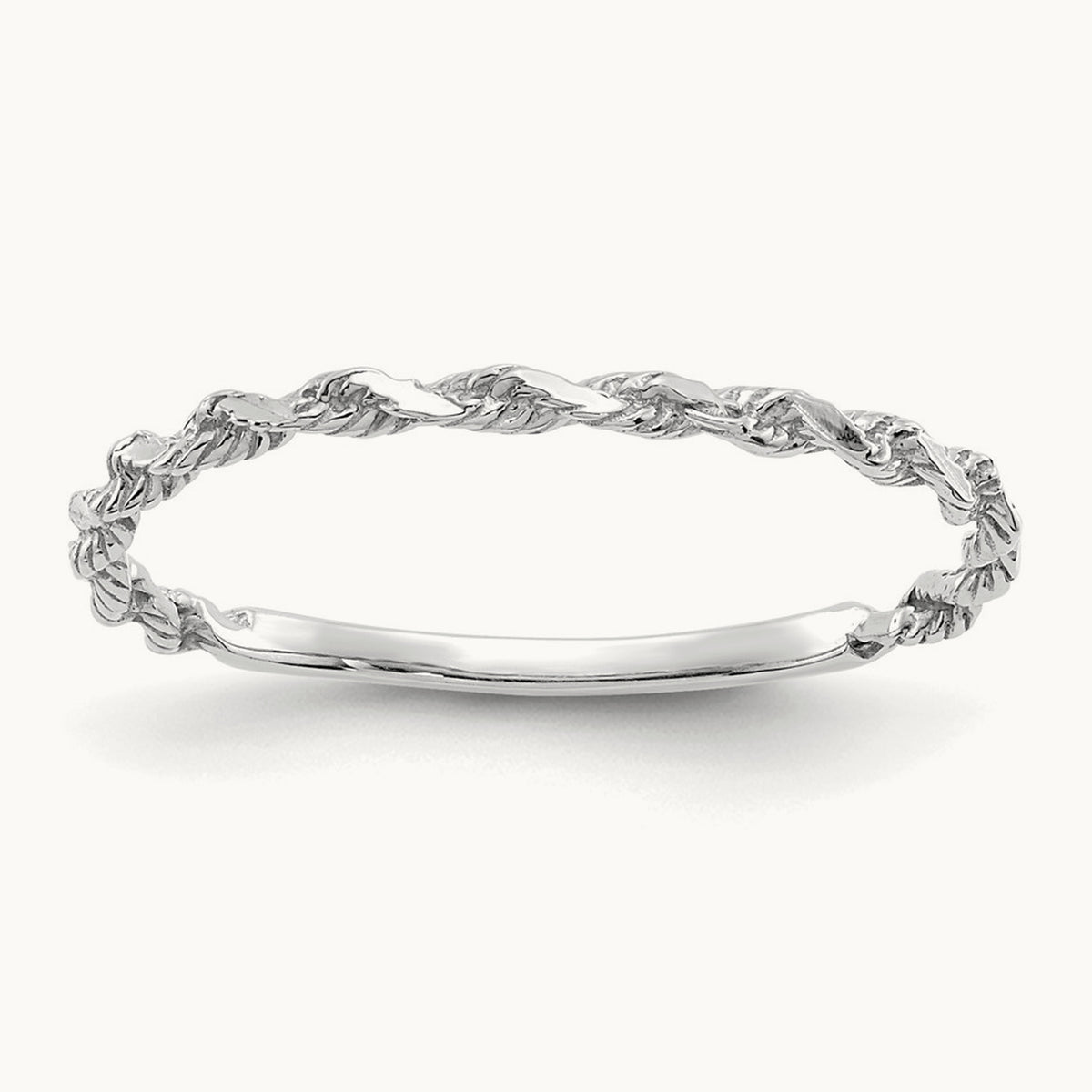 Diamond-cut Textured Rope Band Ring — 14K White Gold