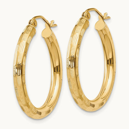 Diamond-cut Hoop Earrings, 14K