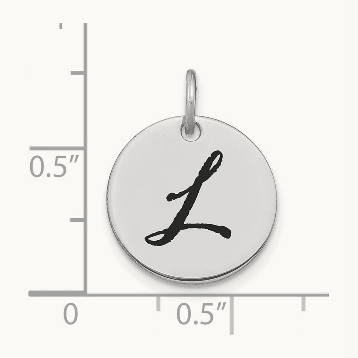 Polished Black Enamel Initial Disk Charm — 14K White Gold, L