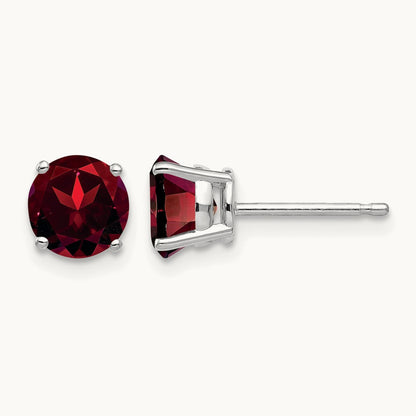 Garnet Earrings, 6mm, 14K White Gold