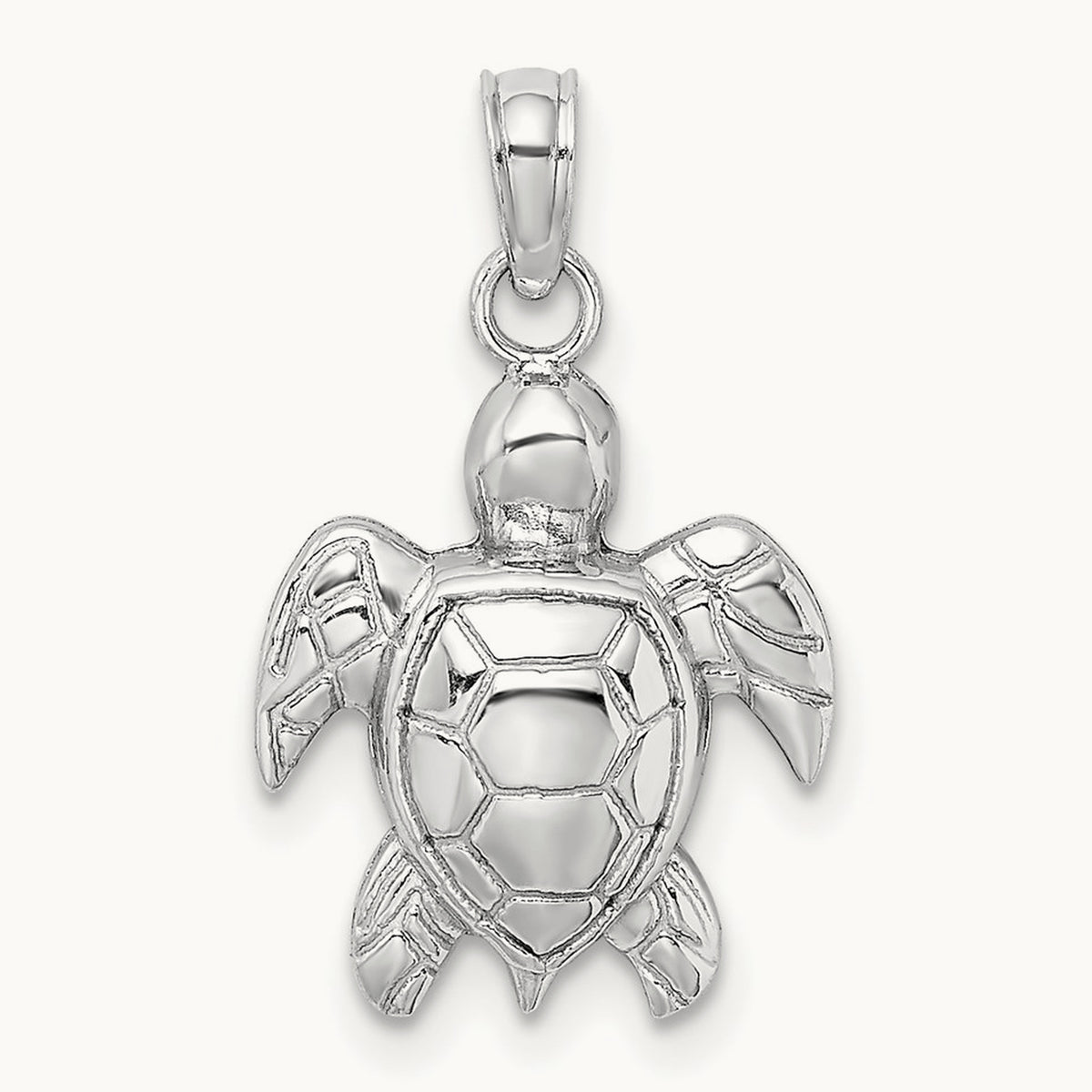 2-D Textured Sea Turtle Charm, 14K White Gold