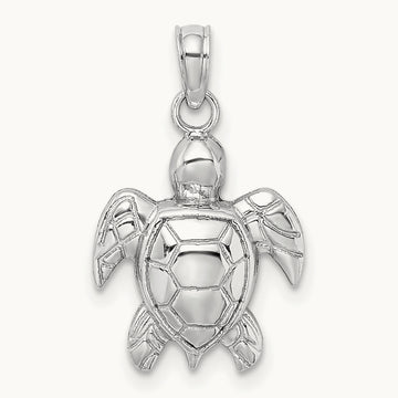 2-D Textured Sea Turtle Charm, 14K White Gold
