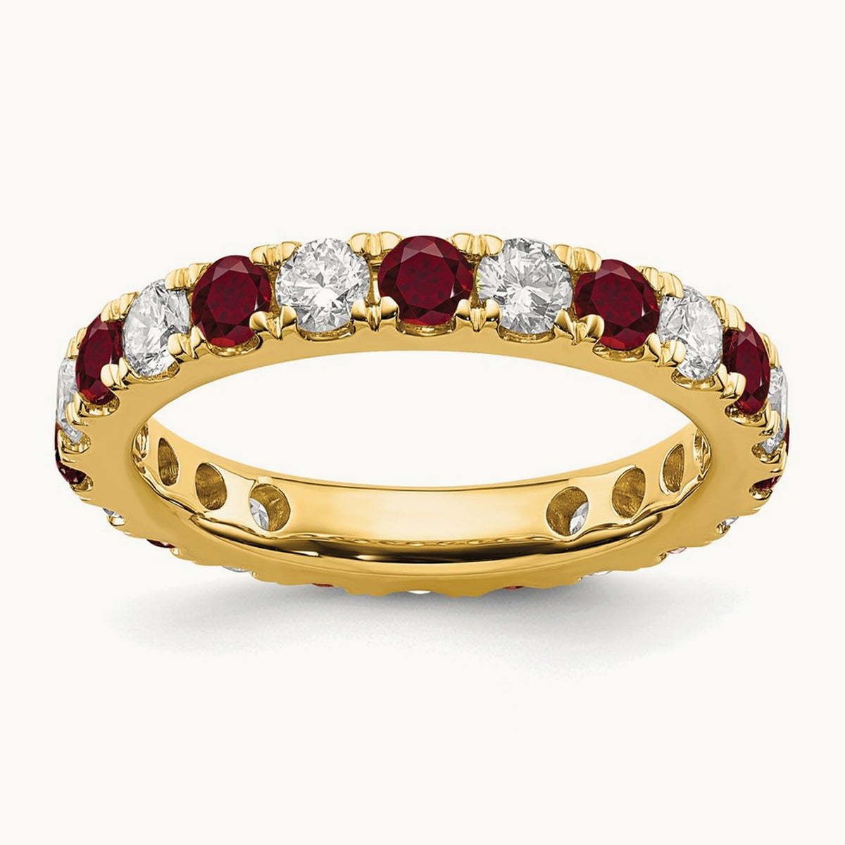 Created Ruby Eternity Band, 1.00-1.25 ct tw Lab-Grown Diamond — 14K Yellow Gold