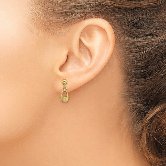 3-D Mini Basket Drop Earrings — 14K Yellow Gold