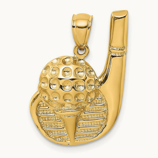 2-D Golf Club and Ball On Tee Charm, 14K