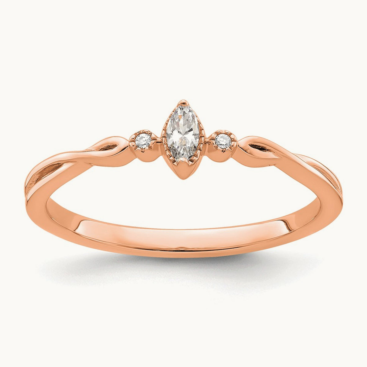 Petite Beaded Edge Marquise Complete Diamond Ring — 14K Rose Gold, 7