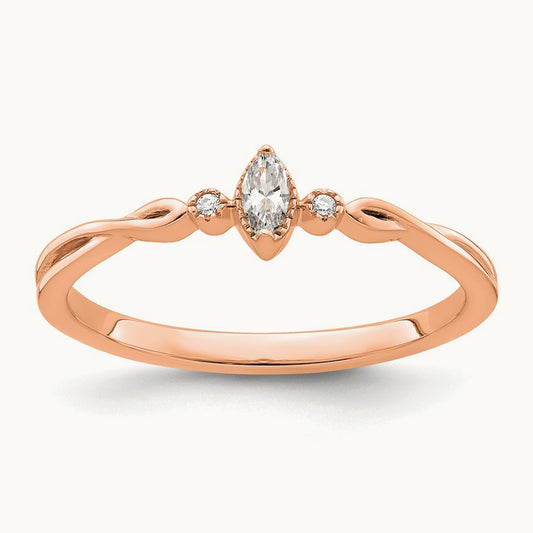 Petite Beaded Edge Marquise Complete Diamond Ring — 14K Rose Gold, 7