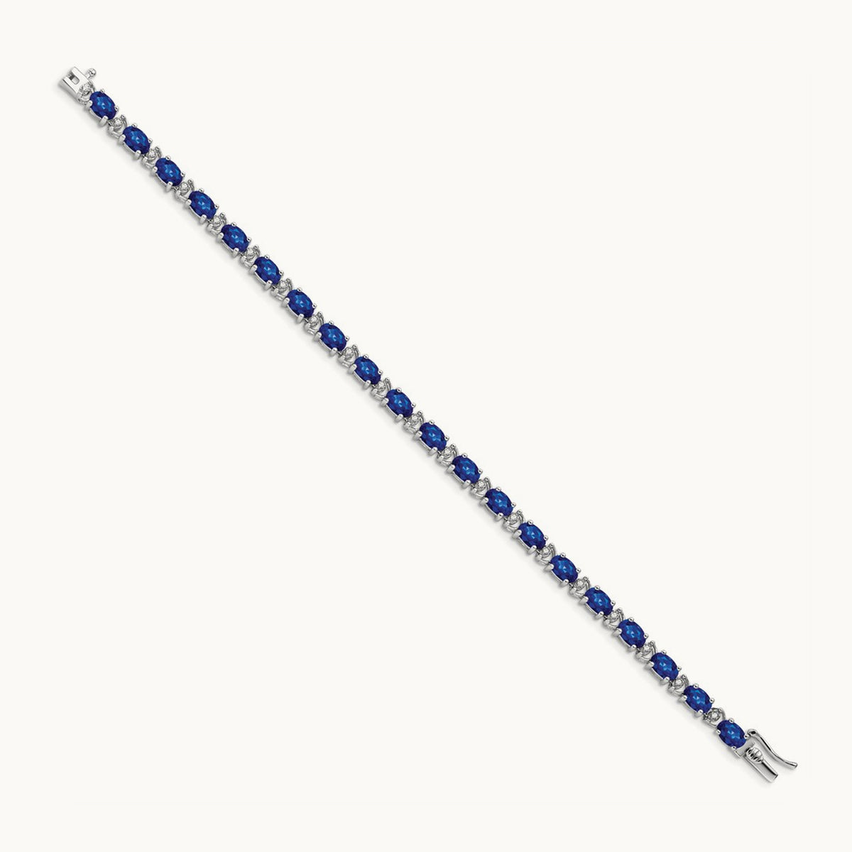 Oval Created Sapphire and Diamond Bracelet, 14K White Gold