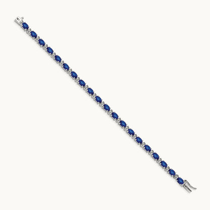 Oval Created Sapphire and Diamond Bracelet, 14K White Gold