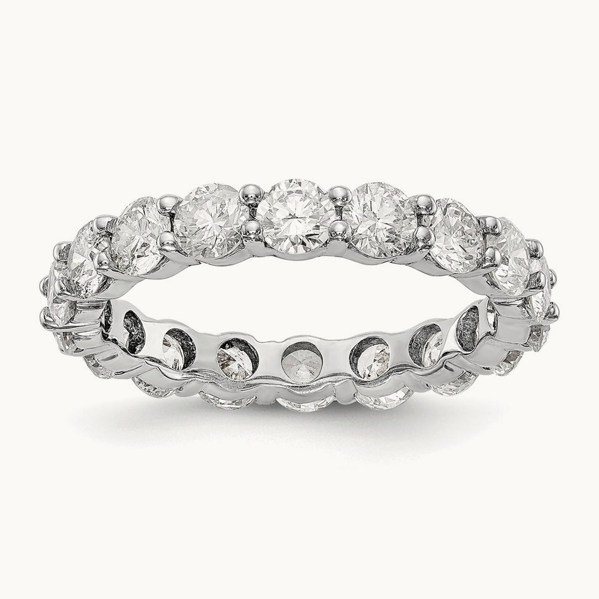 Polished Shared Prong Diamond Eternity Band — 14K White Gold, 3.06 ct, 7