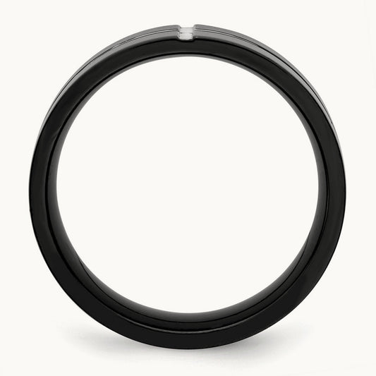 Polished Black IP-plated Grooved Comfort Fit Band, 8mm, Titanium