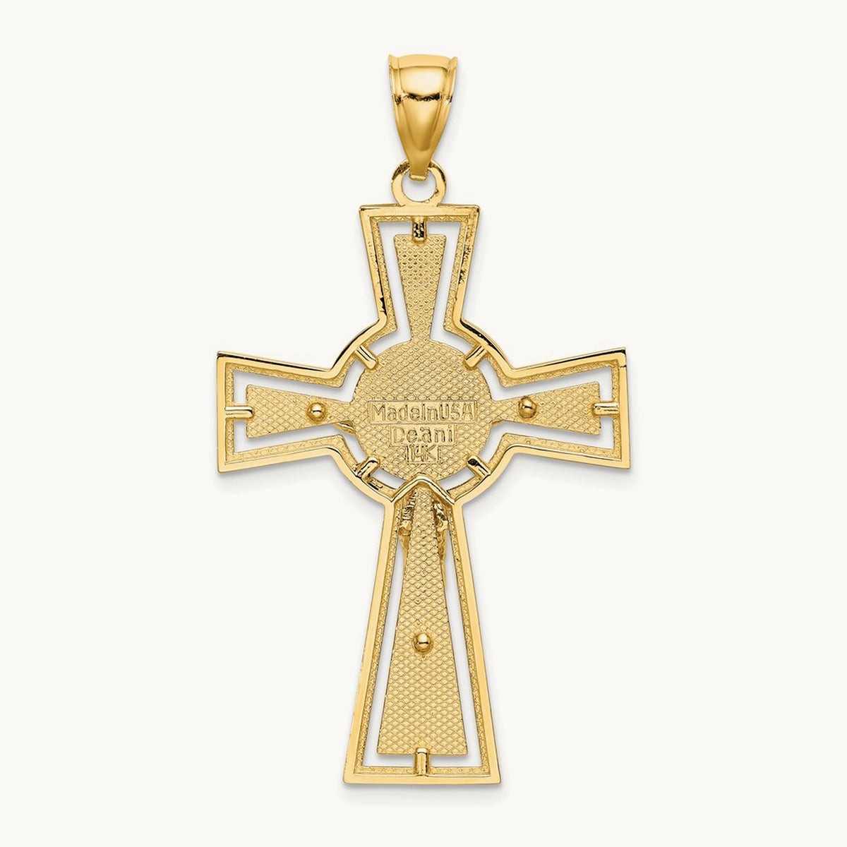 Cut-Out Crucifix W/ Center Circle Charm, 14K