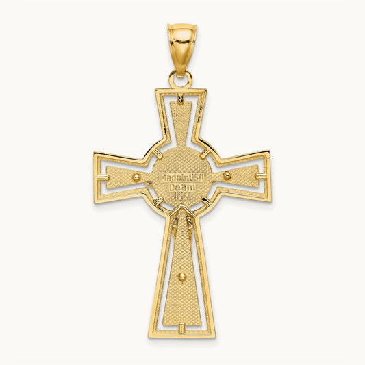 Cut-Out Crucifix W/ Center Circle Charm, 14K