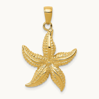Textured Starfish Pendant, 14K