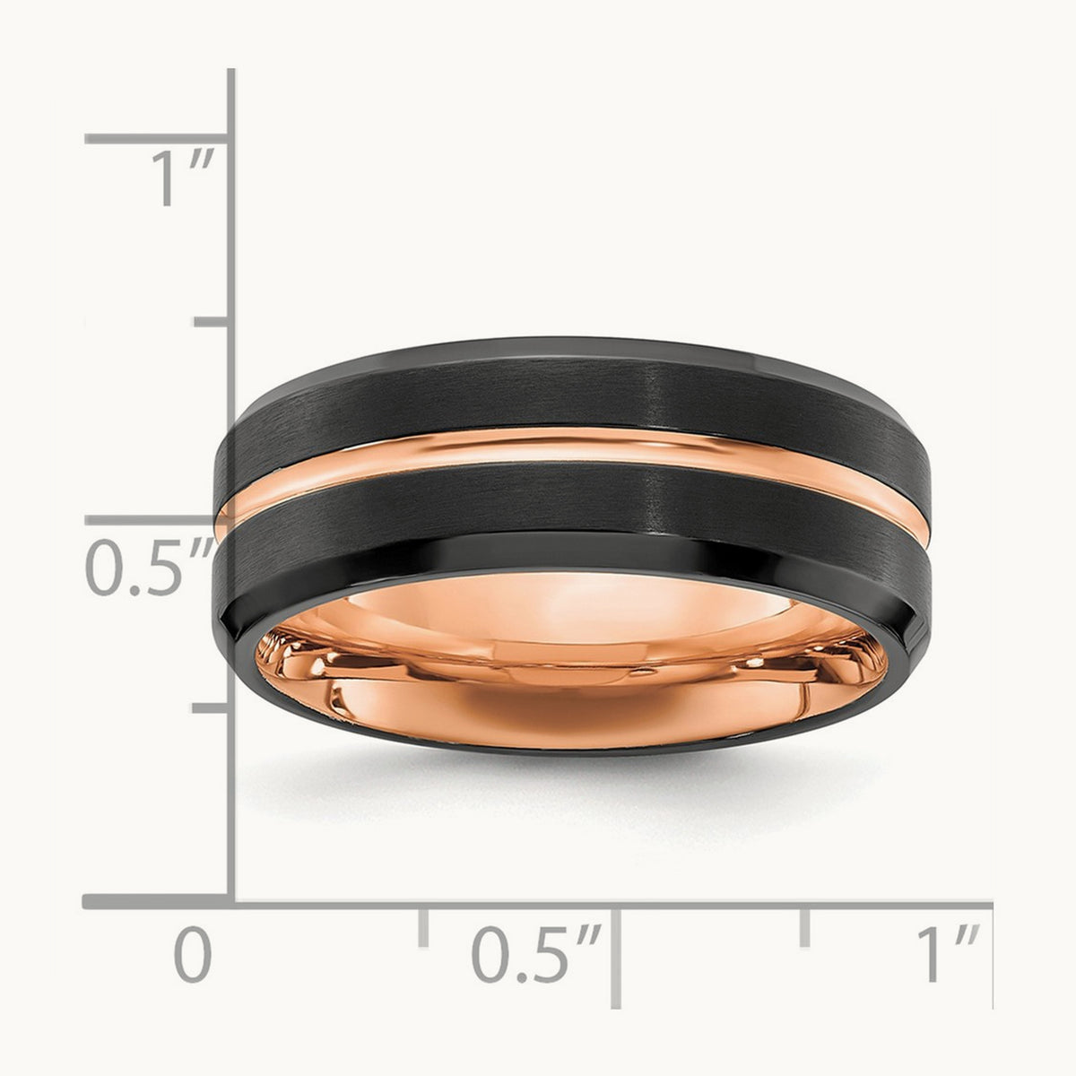 Brushed & Polished Black/Rose IP-plated Band, 8mm, Stainless Steel