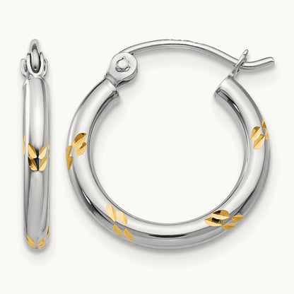 Diamond-cut Hoop Earrings with Yellow Rhodium — 12mm