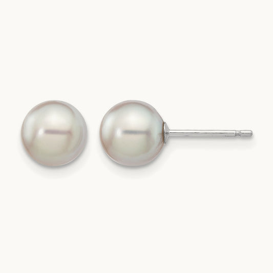 6- Round Grey Saltwater Akoya Cultured Pearl Earrings, 7mm, 14K White Gold