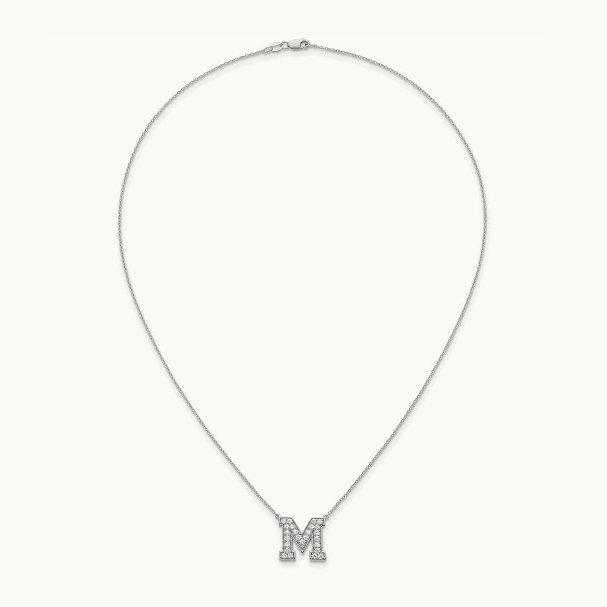 Initial Necklace — 14K White Gold, M, 5/8 ct