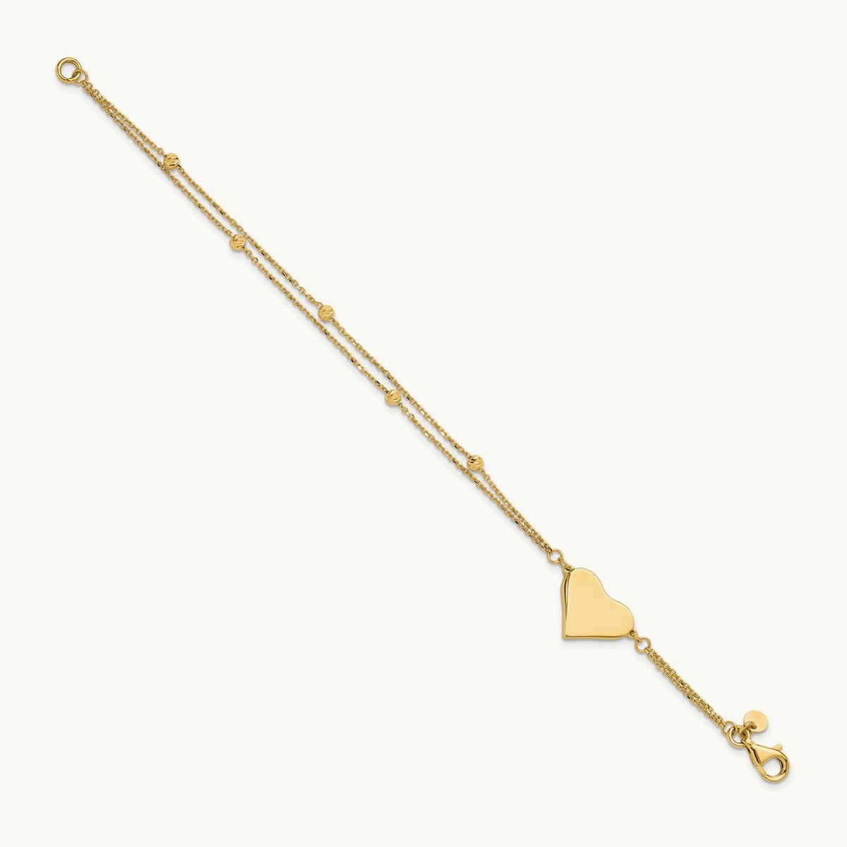 Polished and Diamond-cut Heart Beaded 2-Strand Bracelet, 14K