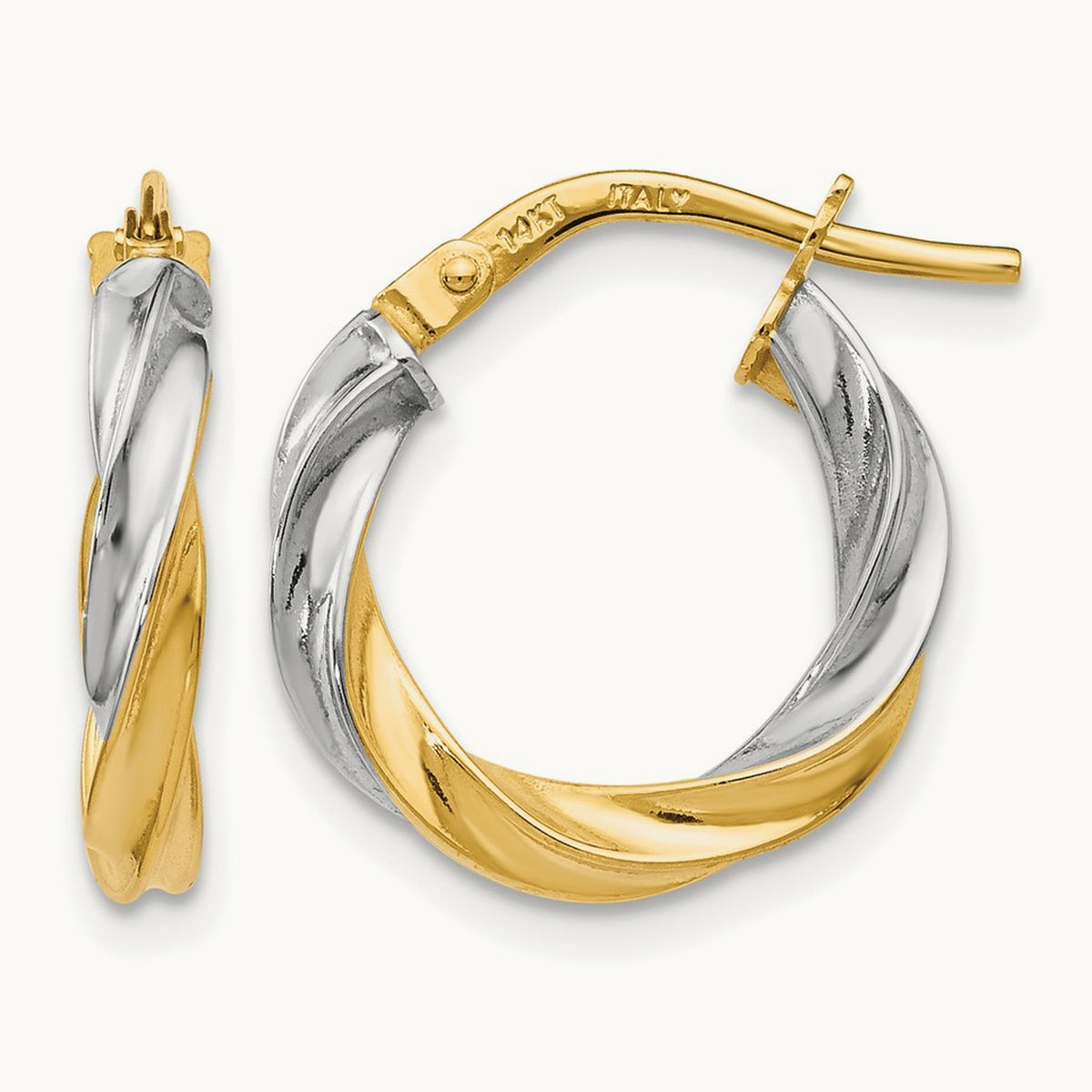 w/White Rhodium Plating Polished Hoop Earrings, 14K — Leslie's