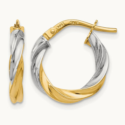 w/White Rhodium Plating Polished Hoop Earrings, 14K — Leslie's
