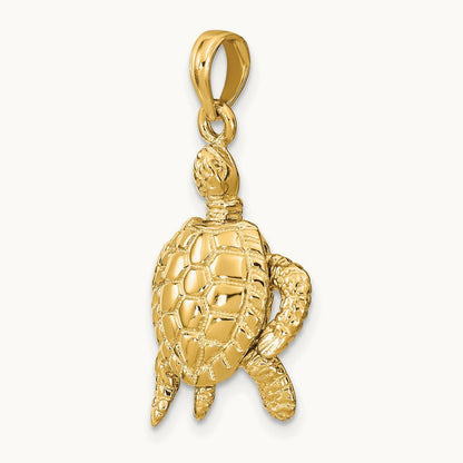 3-D Sea Turtle with Moveable Head and Legs Charm, 14K