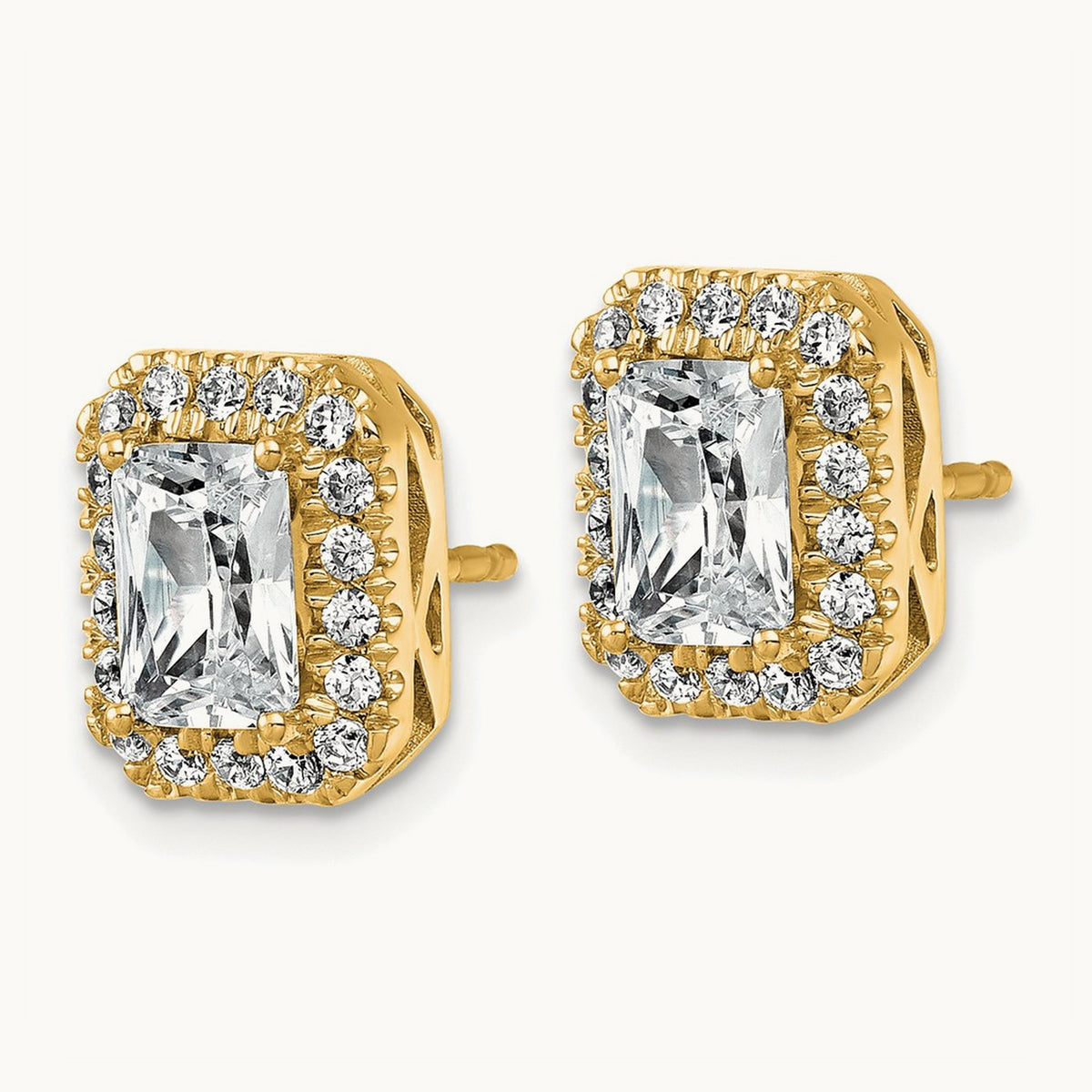 Radiant Shape Halo Earrings, 2.50 ct tw Lab-Grown Diamond — VS (Best), 14K Yellow Gold