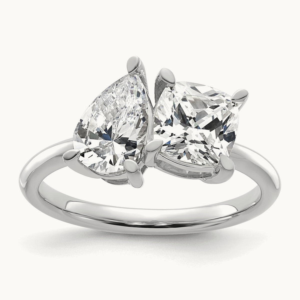 Cushion & Pear 2 Stone Engagement Ring, 2.00 ct tw Lab-Grown Diamond — 14K White Gold