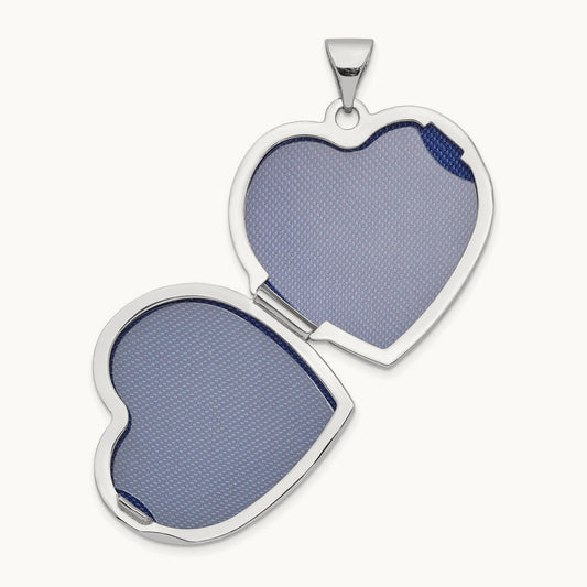 Scroll Design Heart Locket, 14K White Gold