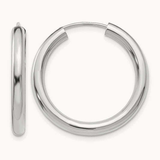 Polished Endless Tube Hoop Earrings, 3.00mm, 14K White Gold